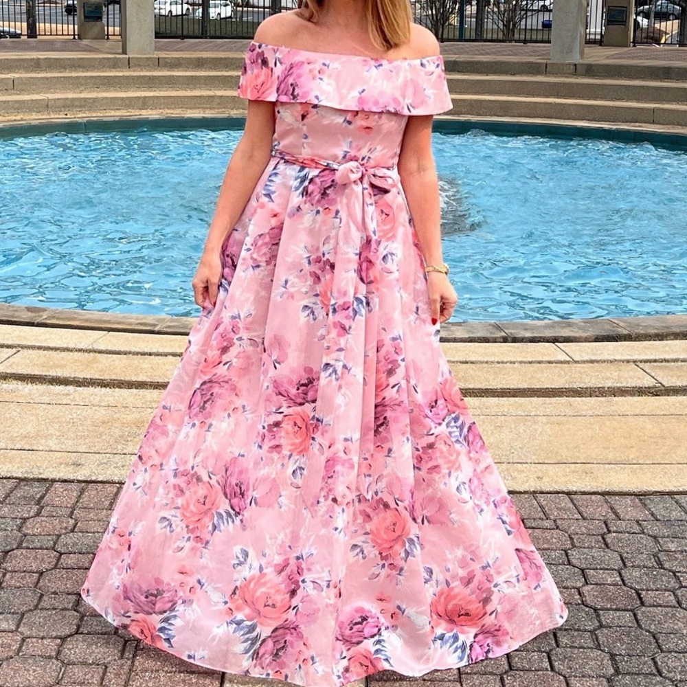 Alex Evenings Floral Off Shoulder Bridesmaid Mother of the Bride Dress Size 4